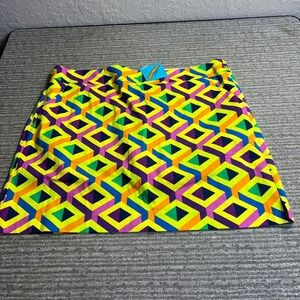 New Loudmouth Mini Skort Womens 14 Geometric 3D Print Golf Stretch Folsom Prism